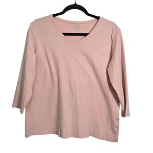 L.L. Bean Pink V-Neck 3/4 Sleeve Cotton T-Shirt XL Regular